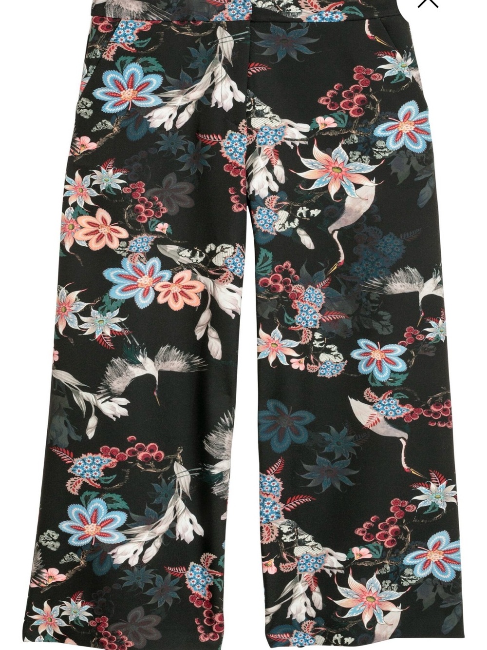 H&M Black Satin Wide-Leg Floral Print Pants Size 10